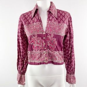 Vintage Mahala Santa Barbara Pink Purple Indian Elephant Printed Shirt Top Sz L